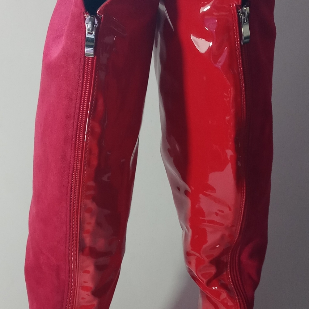 Red stiletto boots half suede half Faux leather - Picture 6 of 8